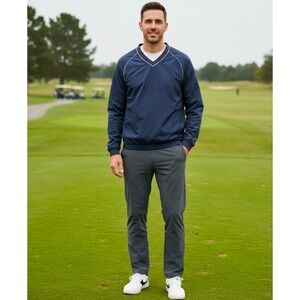 FootJoy Men's Navy‎ Lightweight V Neck Pullover Golf Jacket Windbreaker Large